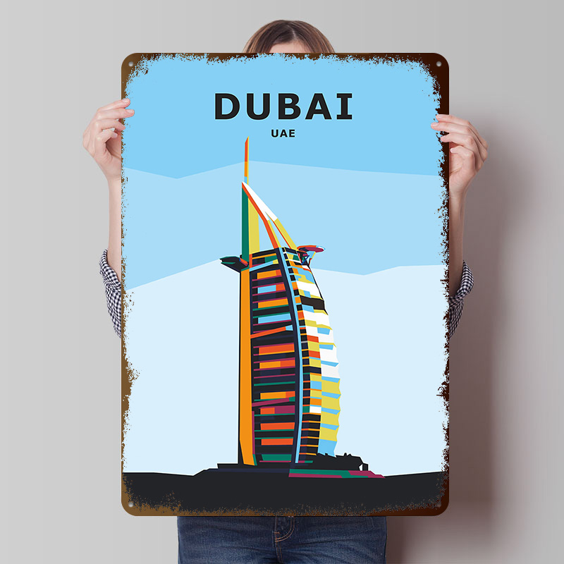 Home Office Dubai - Металлическая винтажная табличка «Путешествие в Дубай»: